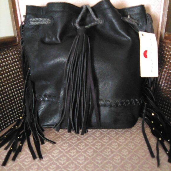 Big Buddha Fringe Gold Stud JDOOLE Black Bag NWT - Picture 1 of 12
